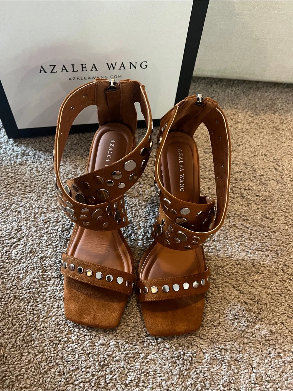 Azalea Wang Women’s Brown Studded Suede Heels - Picture 2 of 7